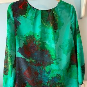 J. Crew green silk-like floral blouse size S work